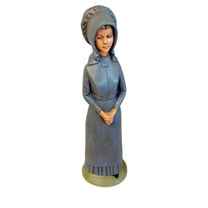 Vintage Amish Woman Figurine Blue Dress 11"
